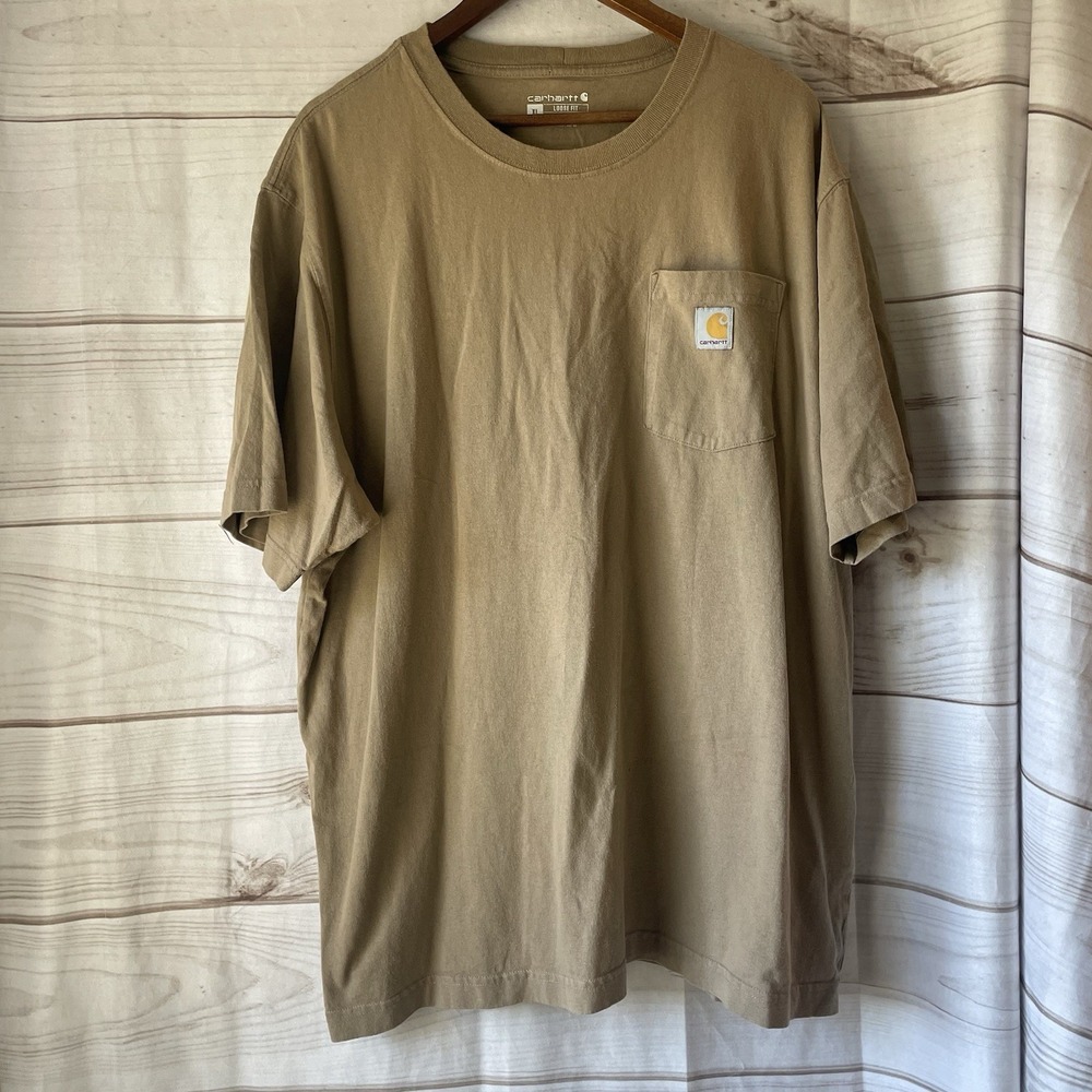 Carhartt Men's Size XL Brown Mustard T-Shirt Crew Neck Original Fit Pocket